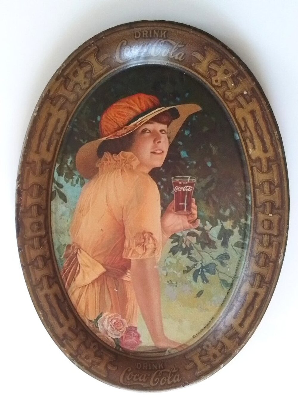 Antique Vintage 1916 Coca-Cola Original Tin Change Tip Tray Coke Elaine